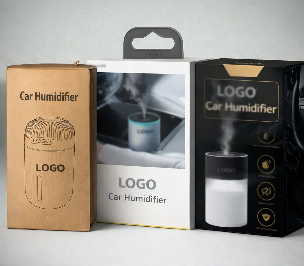 Custom car diffuser packaging including gift boxes and retail sets designed for private label and OEM fragrance brands by Green-Life