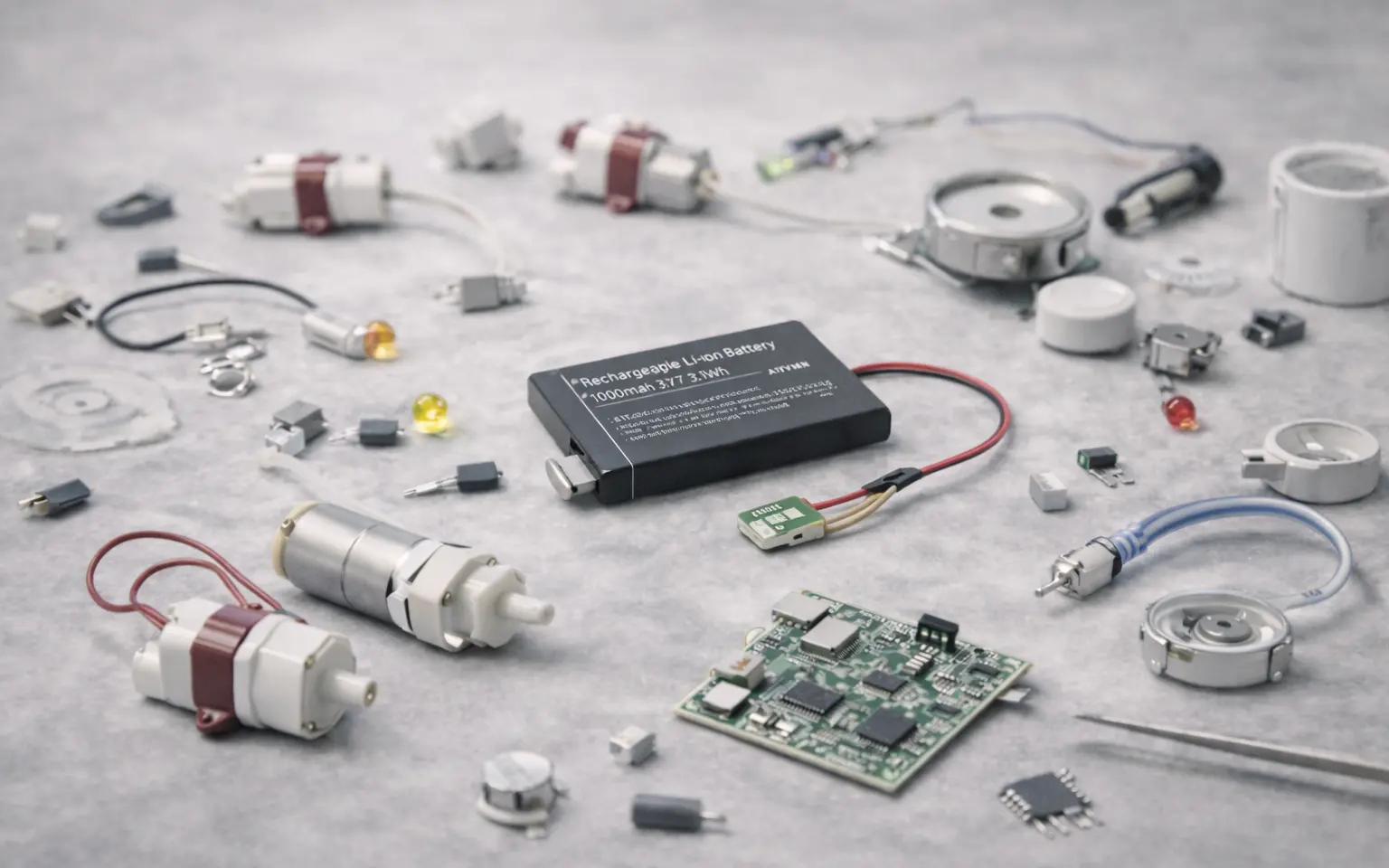 Bill of materials for a nebulizing diffuser, featuring micro air pumps, lithium battery, control boards, and precision components for OEM and private label development
